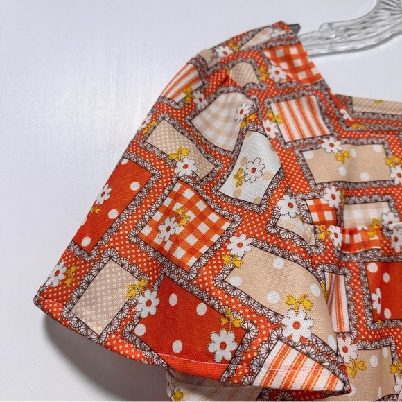 Vintage 60s/70s Orange Floral Short Sleeve Top Retro Boxy Women’s Size XL Boho - Picture 9 of 16